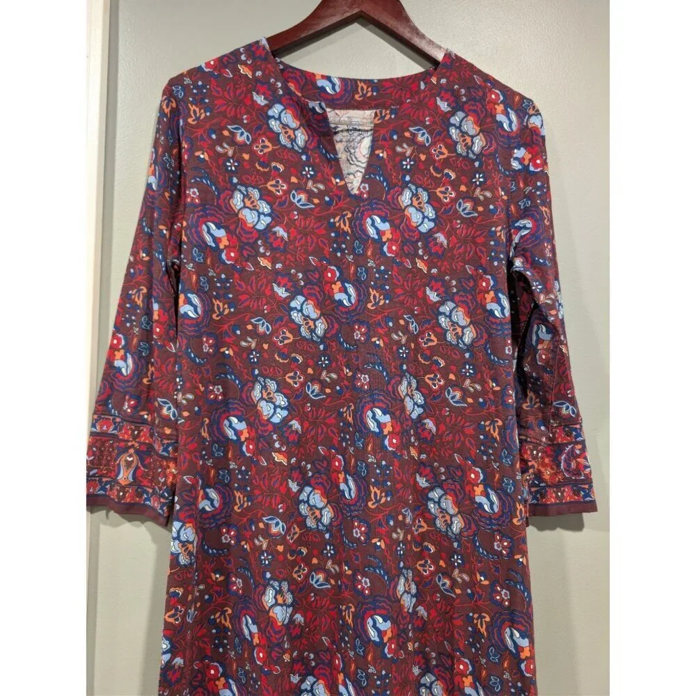 Coolibar Oceanside Tunic Sheath Dress UPF 50 Floral Women’s Sz M Beach Maroon